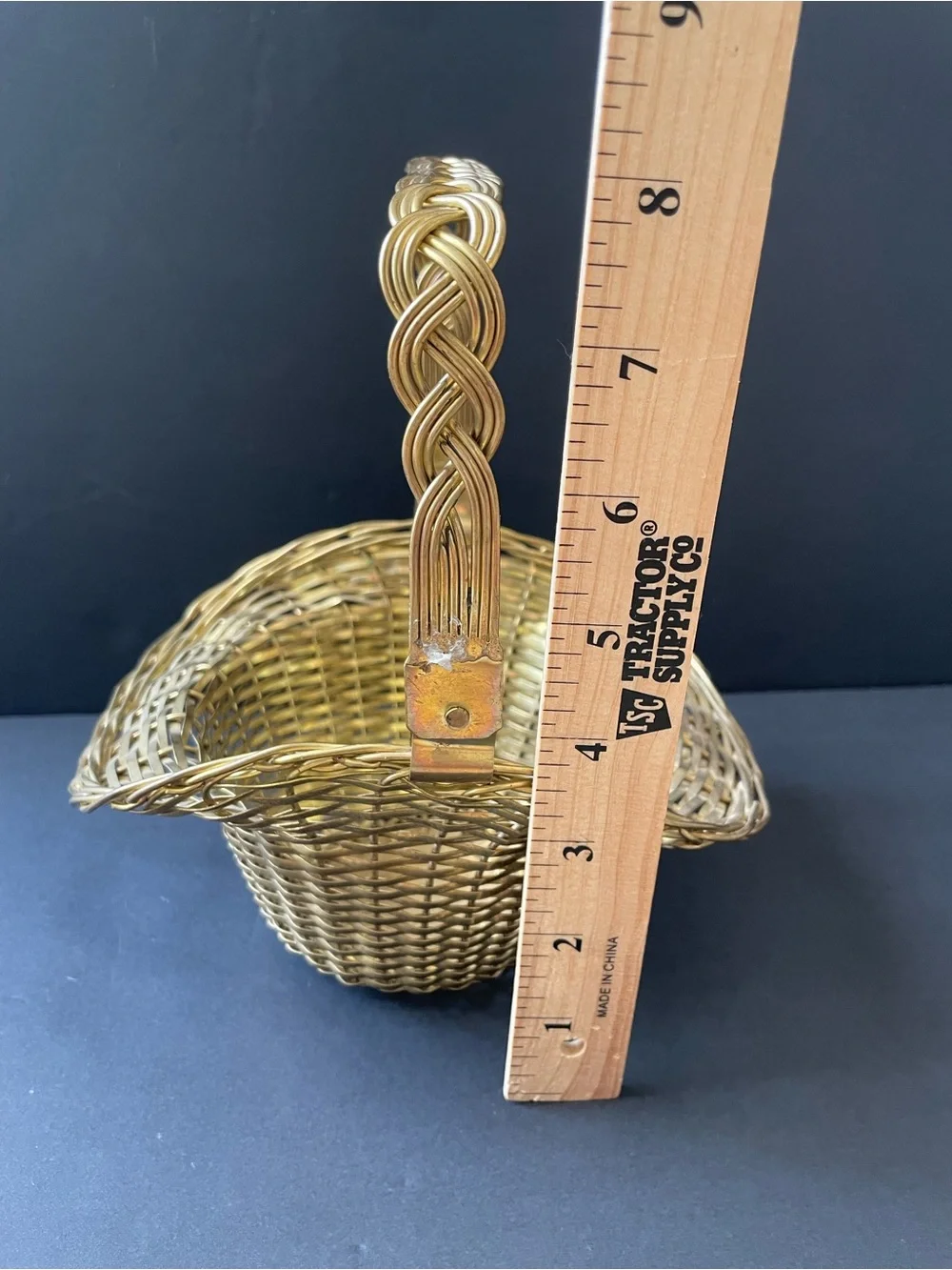 Vintage 2pc Small Woven Decorative Brass Wire Basket Set Round Gold & Silver